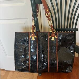Vintage Tory Burch Tan Leather and Black Patent EUC